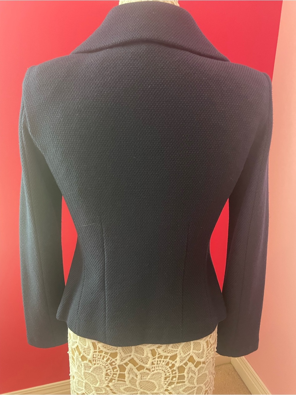 St. John Navy Textured Peplum Blazer with Gold-Tone Buttons - Picture 5 of 5
